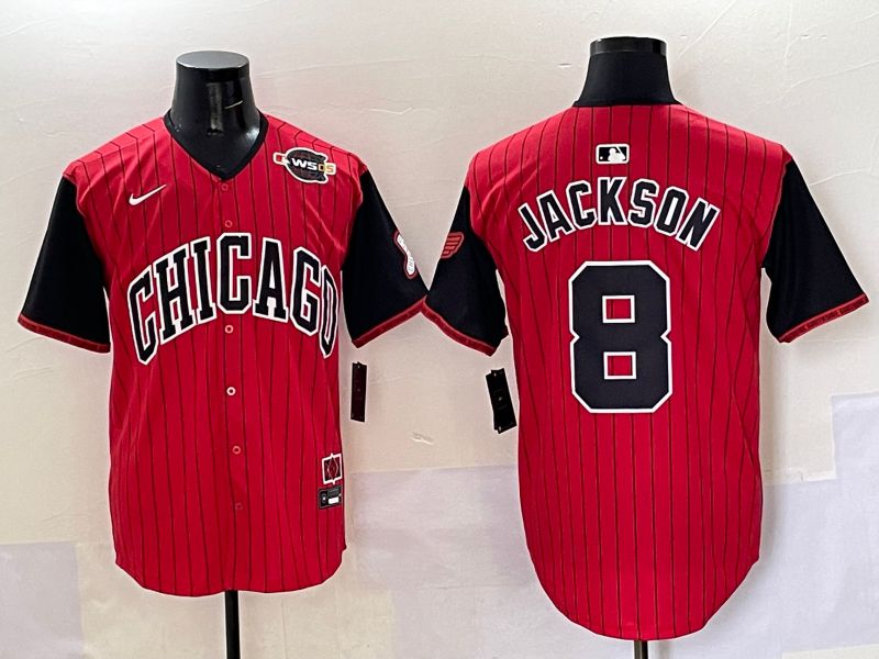 Men 2025 Chicago White Sox #8 Jackson Red Stripe Joint Name Nike MLB Jersey style 41->chicago white sox->MLB Jersey
